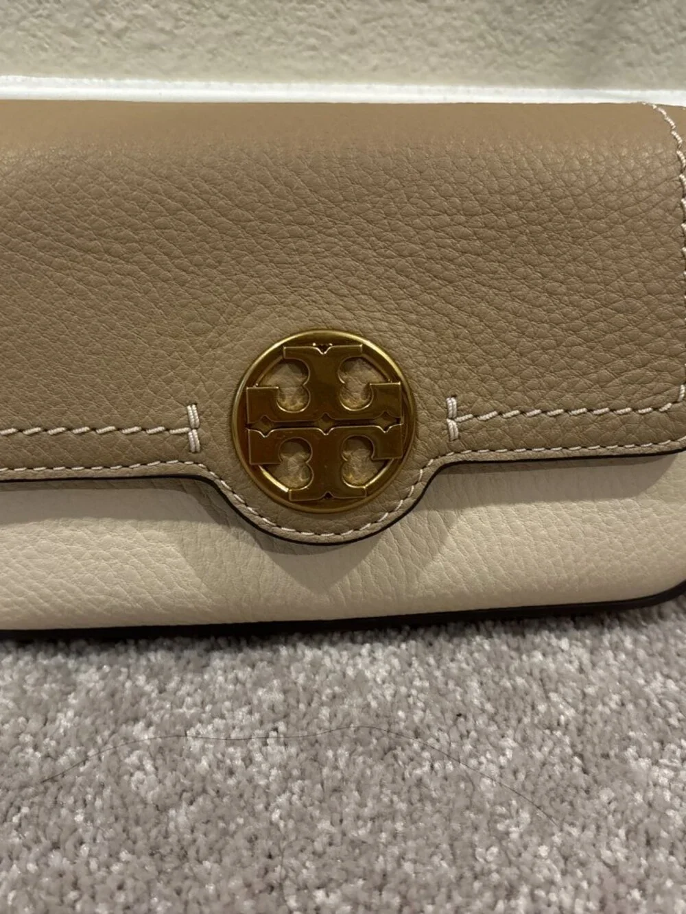 NEW Tory Burch Felix Mini Shoulder Flap Bag Taupe Brown White Black Gold